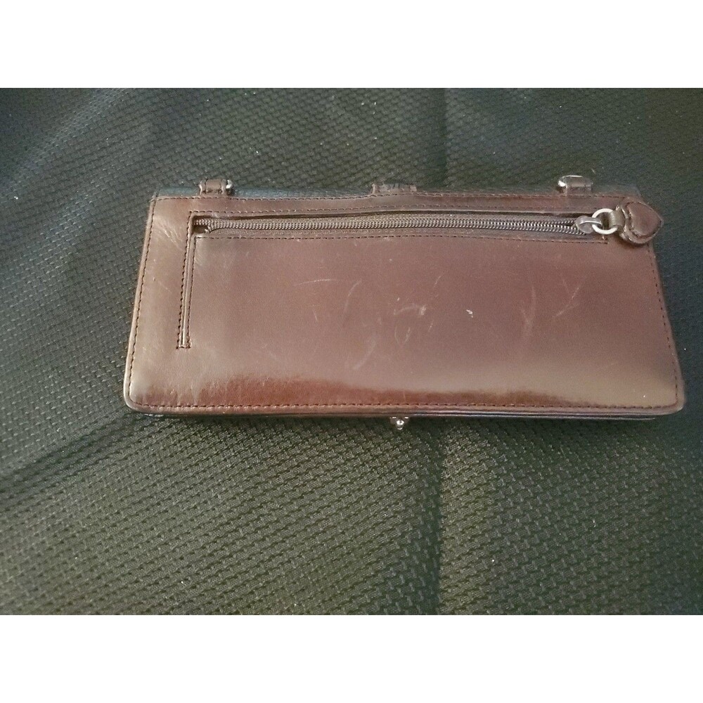 Brighton Black & Brown Leather w/silver Heart Button Close Checkbook I.D. wallet - Picture 5 of 12